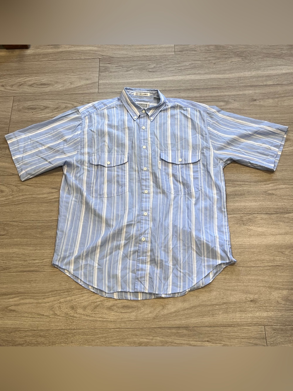 Vintage Levis Silver Label Blue Striped Button Up Shirt L